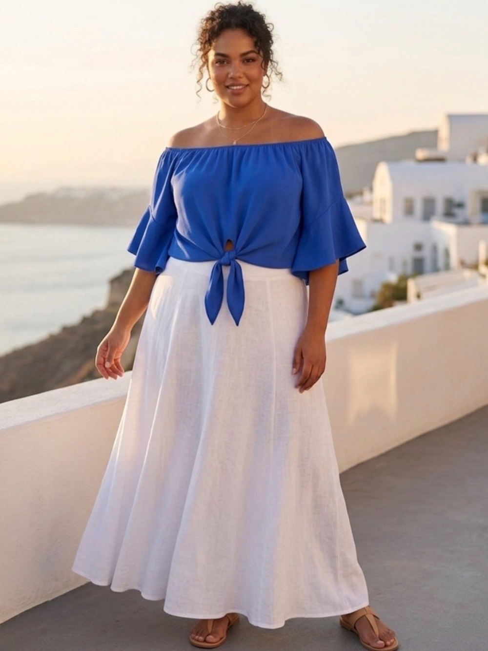 Women’s Royal Blue Flutter Sleeve Blouse Top Size 2X Casual Boho Off Shoulder